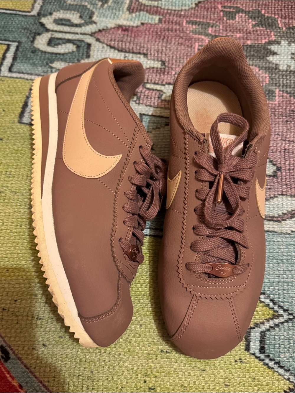 Nike Women's Cortez Sneakers - Dusty Purple and Rose Gold with Tan Swoosh
